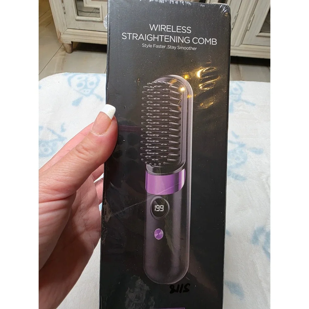 Wireless Hair‎ Straightening Comb F9 Portable Cordless USB Charging Black